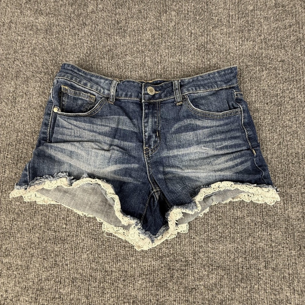 Judy Blue Shorts Womens 29 Blue Denim Lace Scallop Hem Cutoff Casual Summer